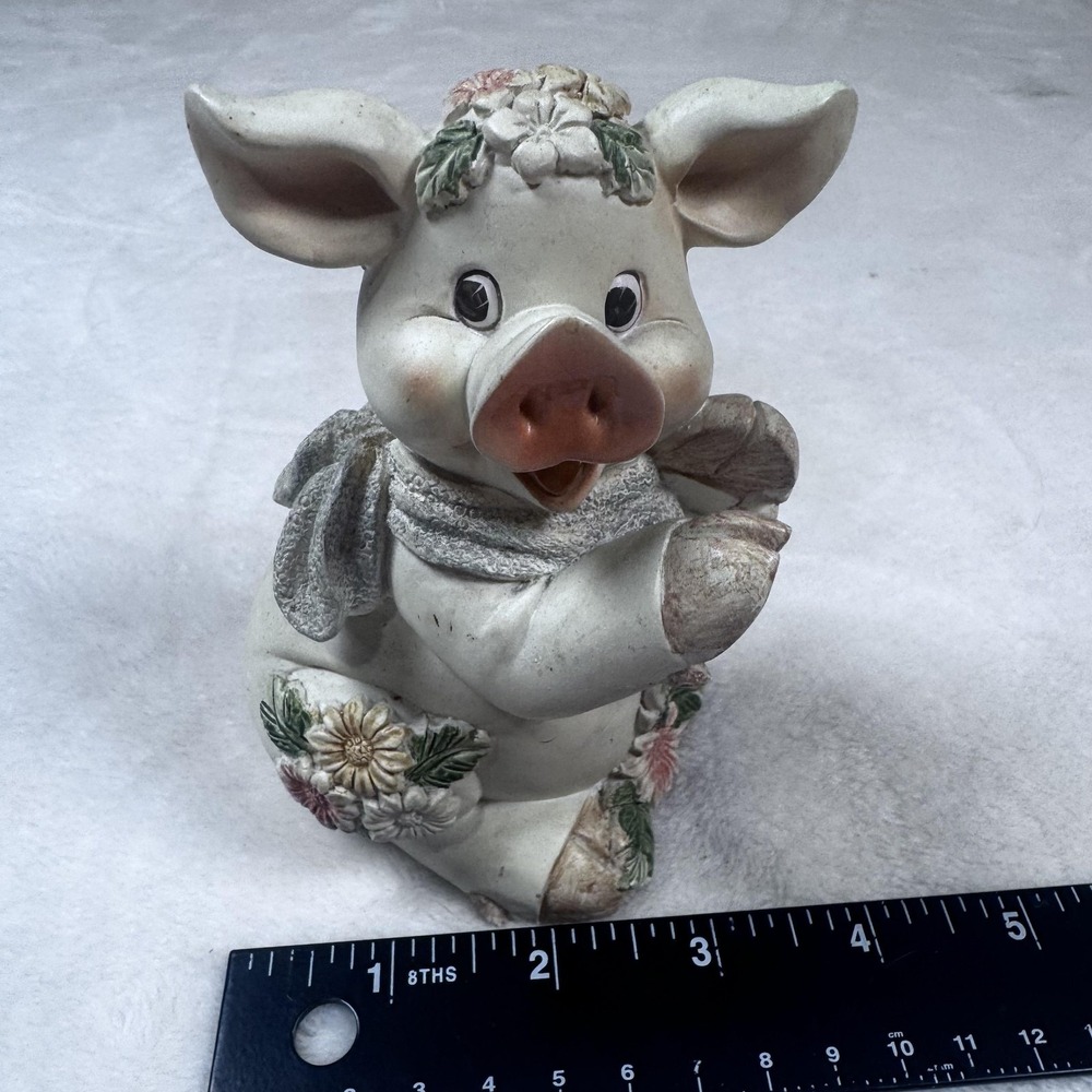 Cute Pig Figurine Flower Wreath Scarf Family Dollar Ceramic Farmhouse‎ Decor